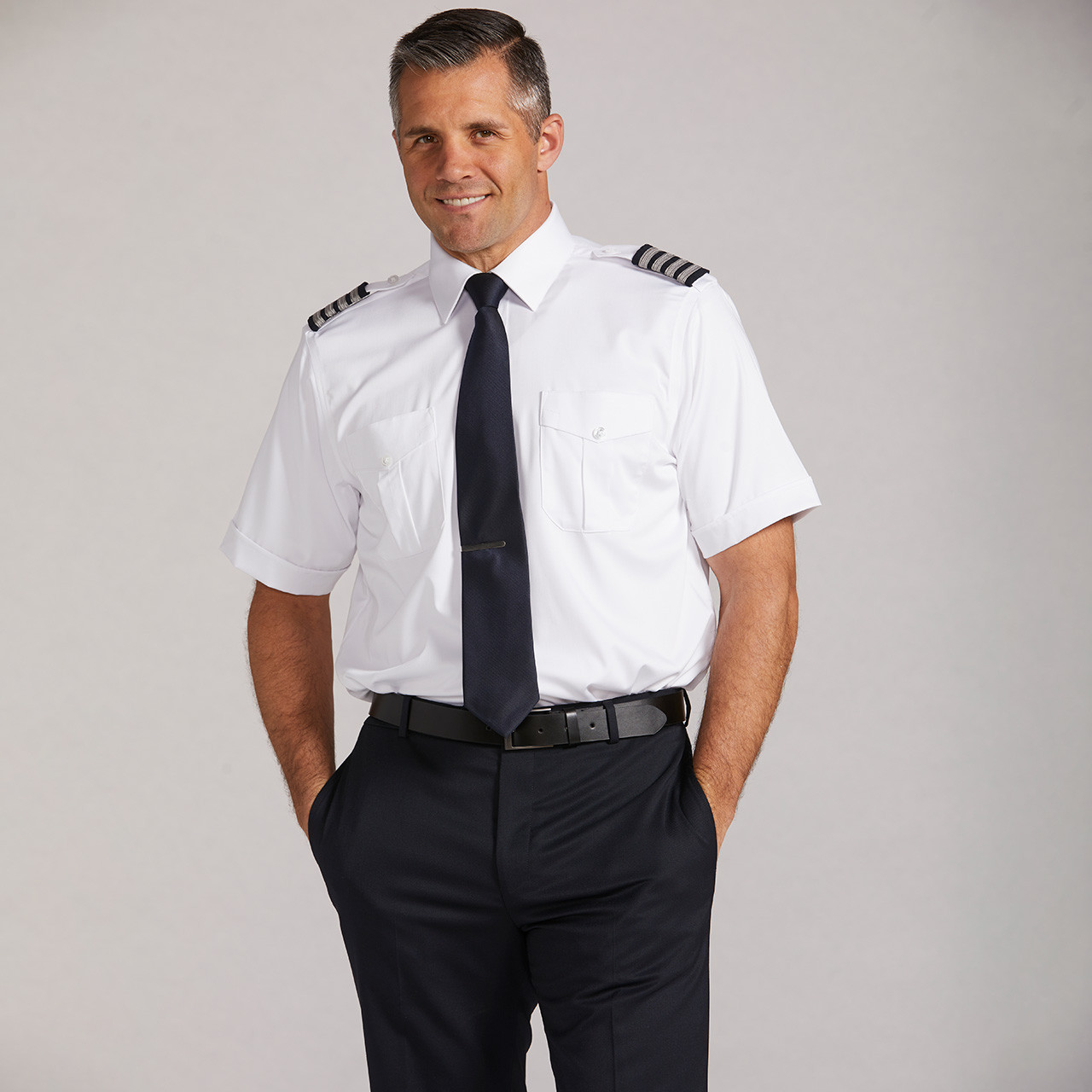 Men's Pilot Shirt, Short-Sleeve, White 