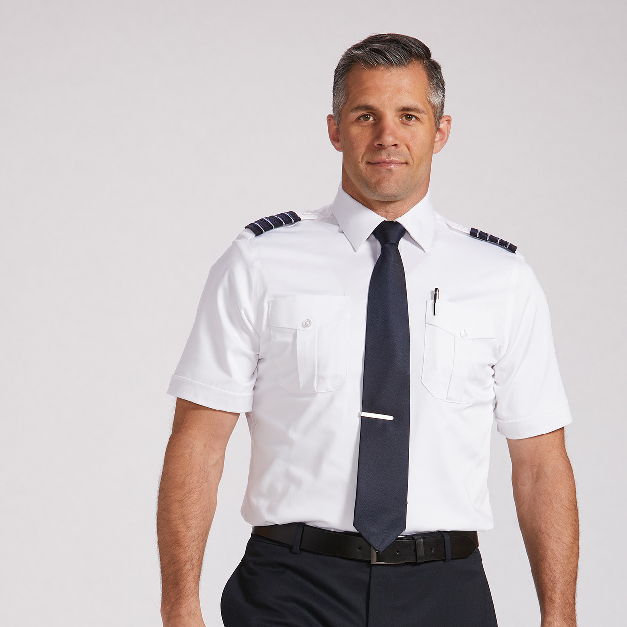 Men's Pilot Shirt, Short-Sleeve, White 
