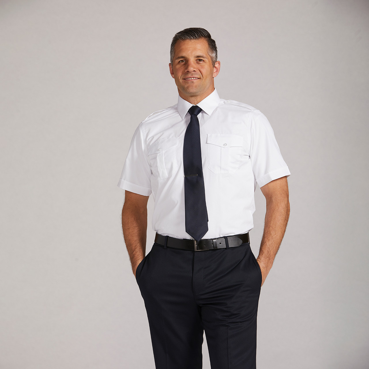 Men's Pilot Shirt, Short-Sleeve, White 