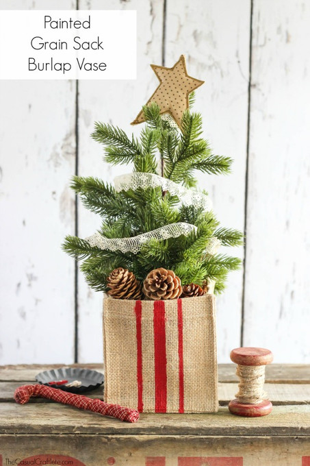 Painted Burlap Sack Vase - Christmas DIY