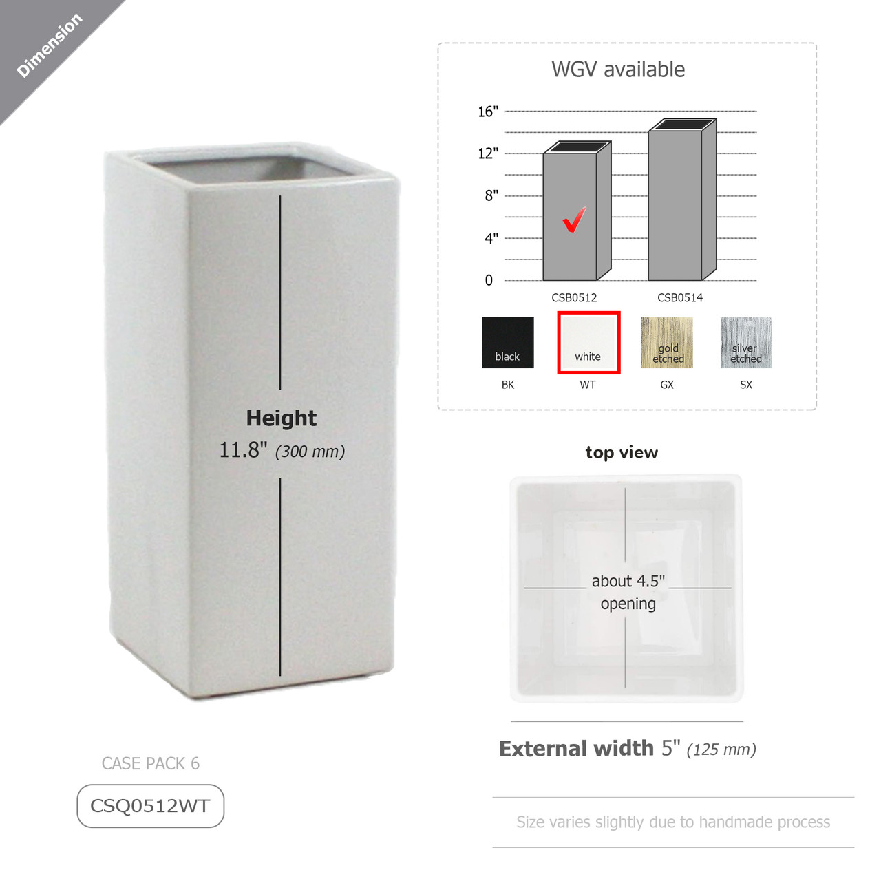 CSB0512WT - White Tall Square Block - 5