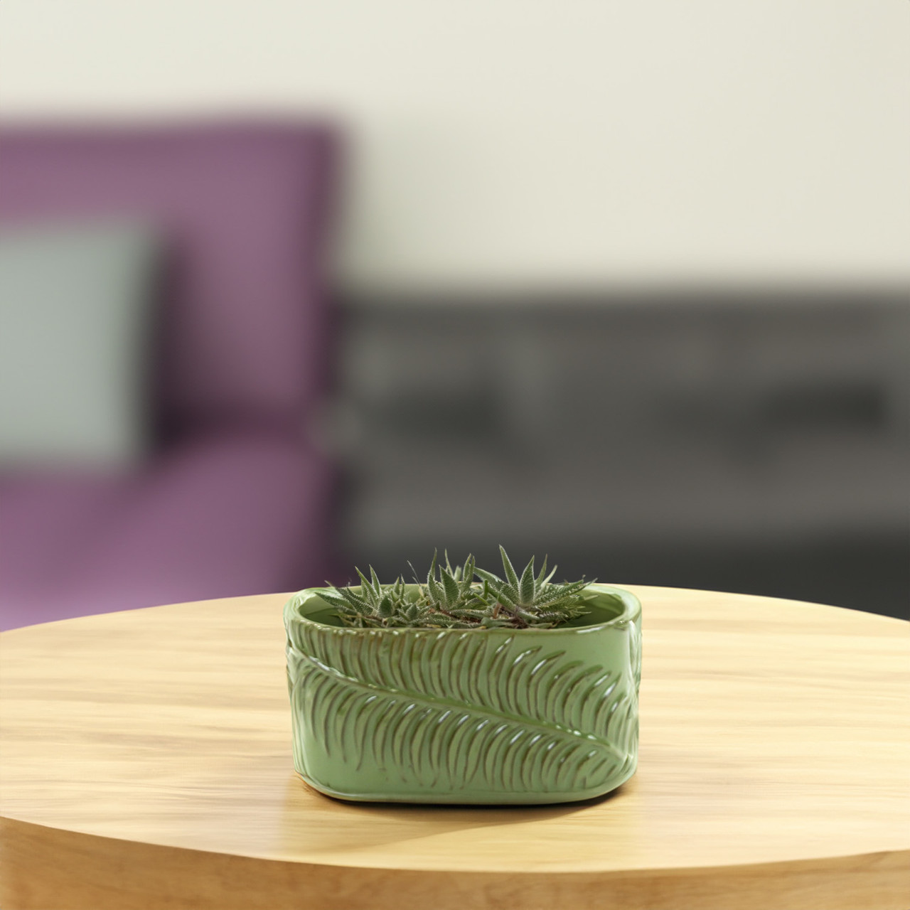 CYC2408GL - Large Green Fern Ceramic Oval Vase - 8