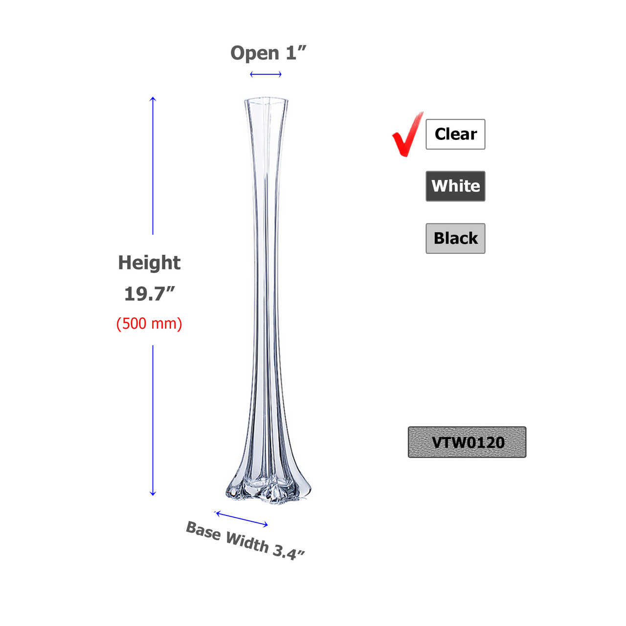 Tall Glass Vase① VTW0120 - Clear Tower Vase - 1