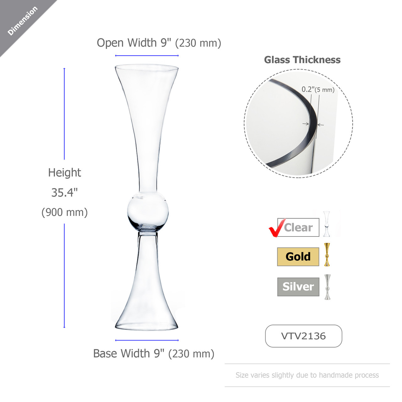 VTV2136 - Clear Reversible Trumpet Vase - 36