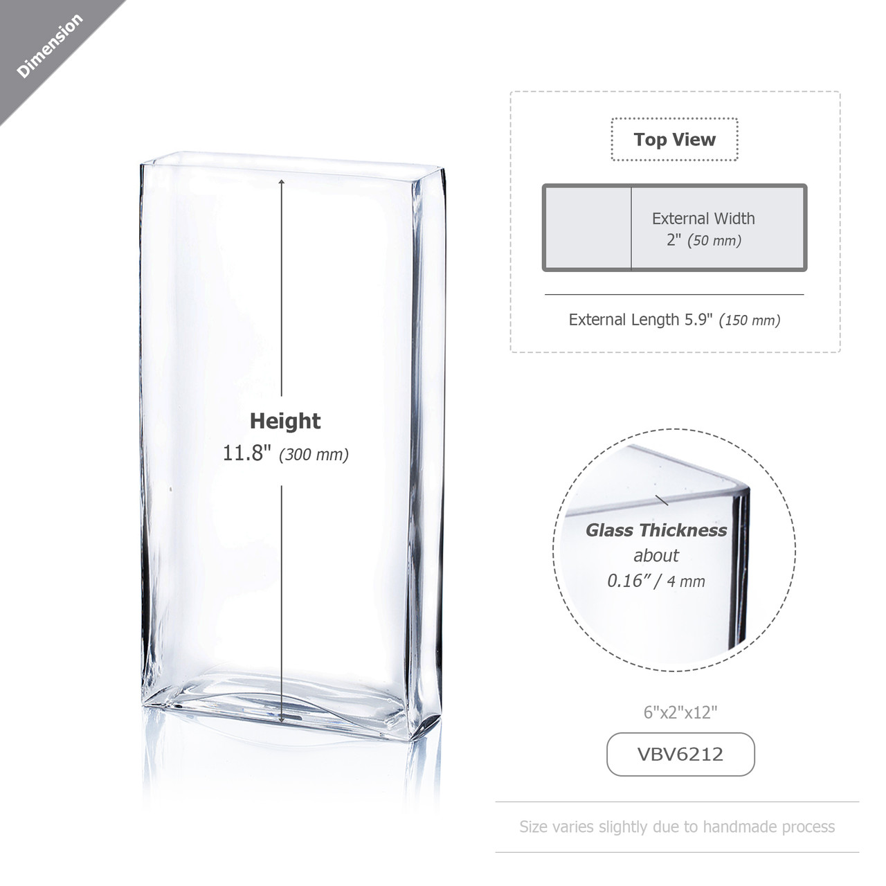 VBV6212 - Rectangular Glass Block Vase - 6