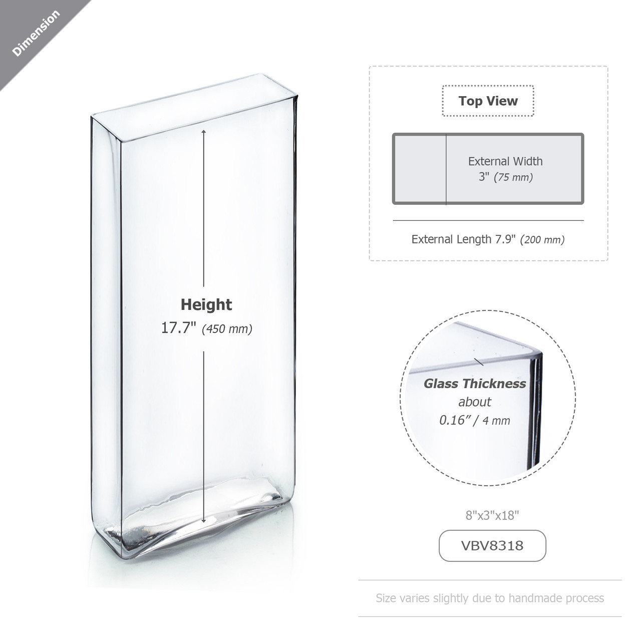 VBV8318 - Rectangular Glass Block Vase - 8