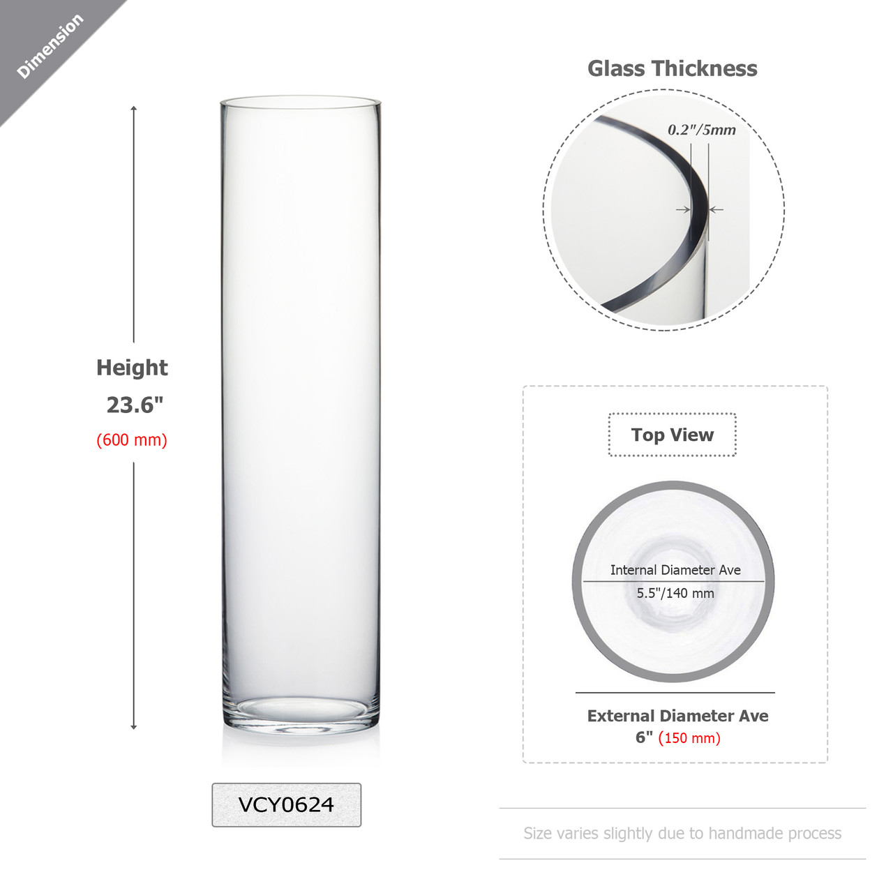 VCY0624 - Clear Cylinder Glass Vase - 6
