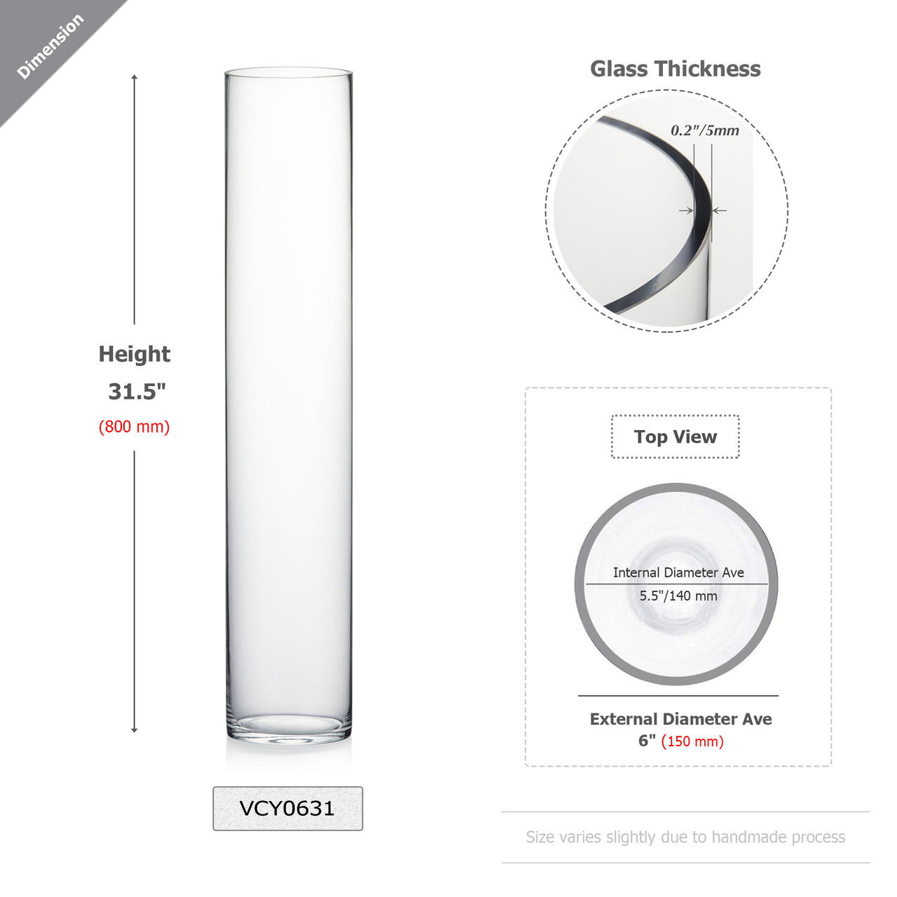 VCY0631 - Clear Cylinder Glass Vase - 6
