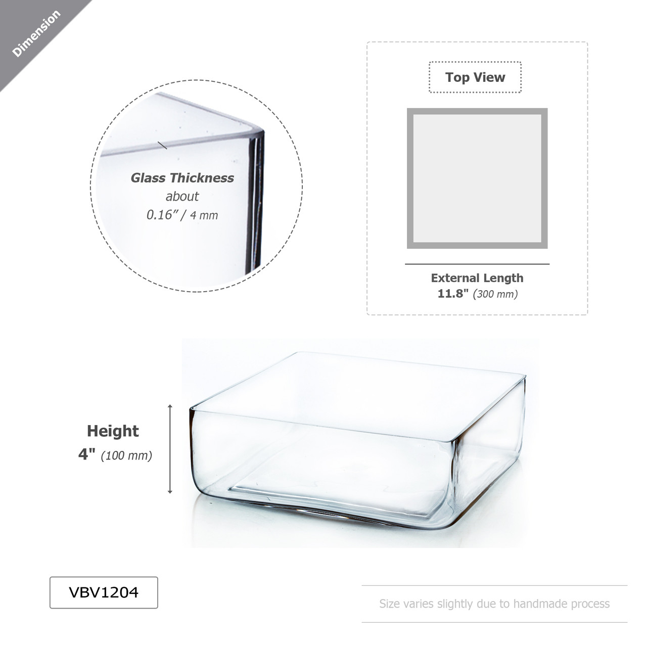 VPB4436 - Rectangular Plate Glass Planter Box - 4 x 4 x 36