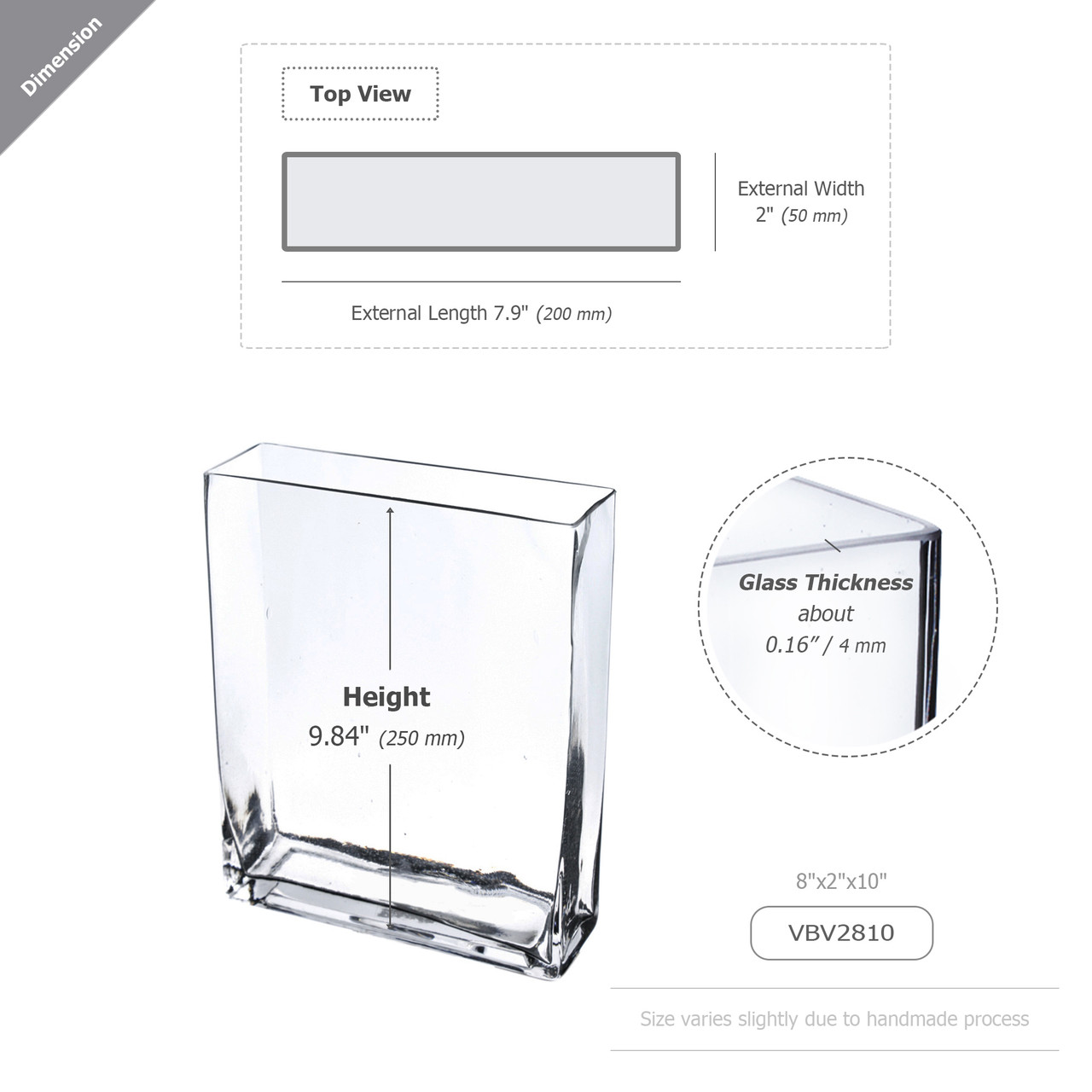 VBV2810 - Rectangular Glass Block Vase - 2