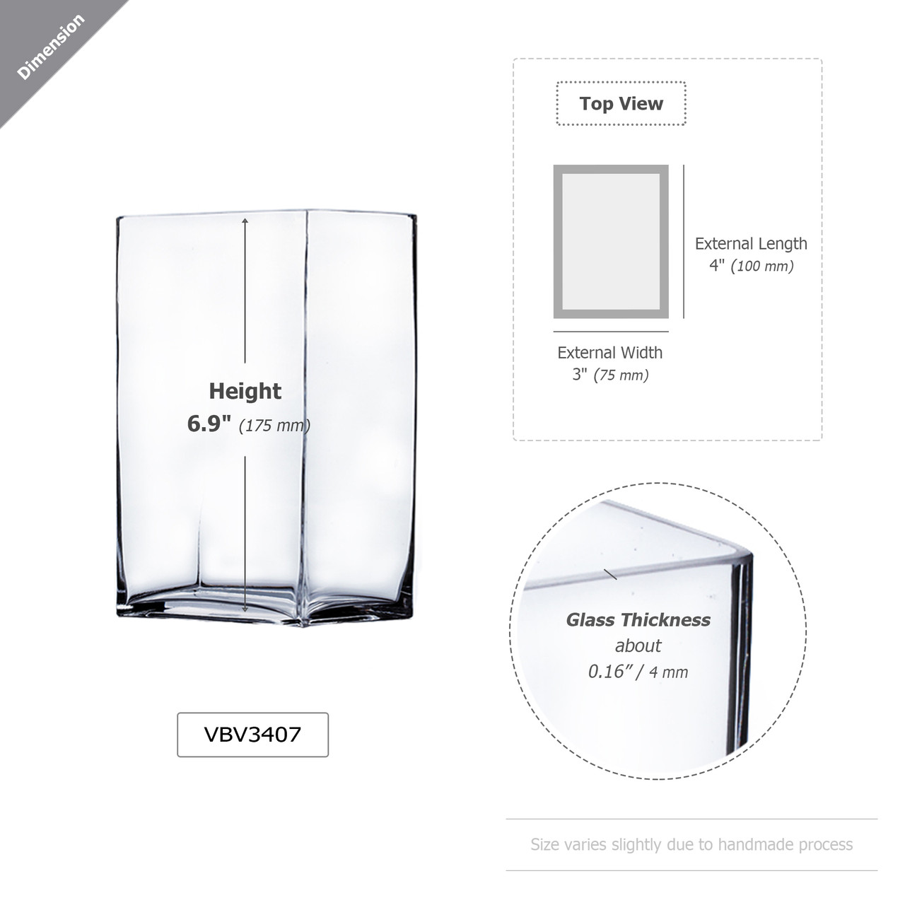 VBV3407 - Rectangular Glass Block Vase - 3