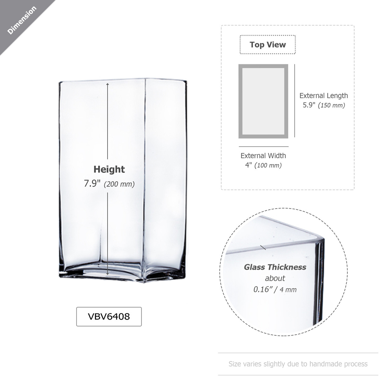 VBV6408 - Rectangular Glass Block Vase - 6
