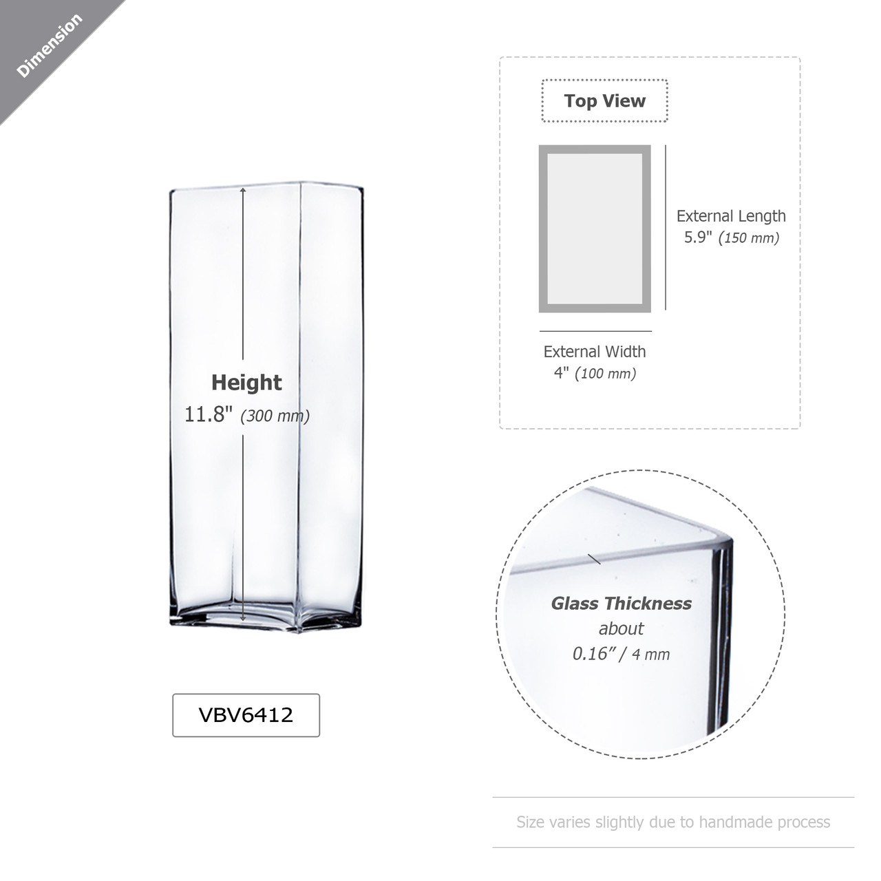 VBV6412 - Rectangular Glass Block Vase - 6