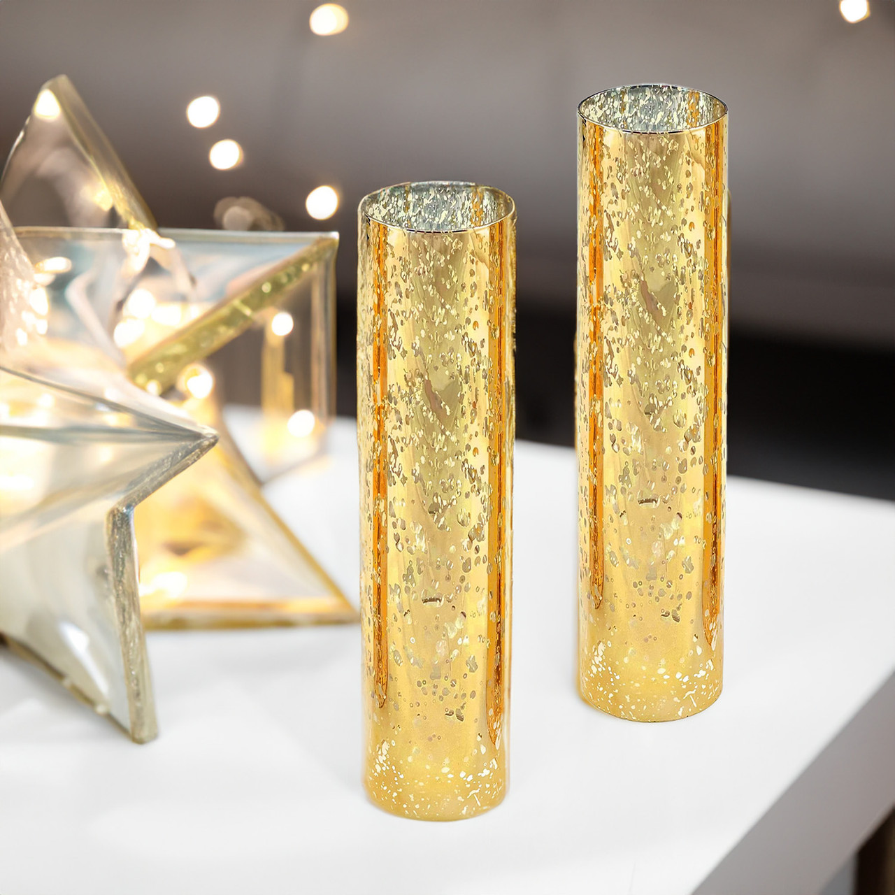 HST2510GS - Gold Speckled Glass Hurricane Candle Shade Chimney