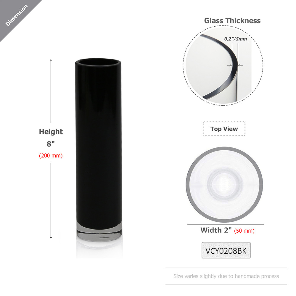 VCY0208BK - Black Cylinder Glass Bud Vase - 2