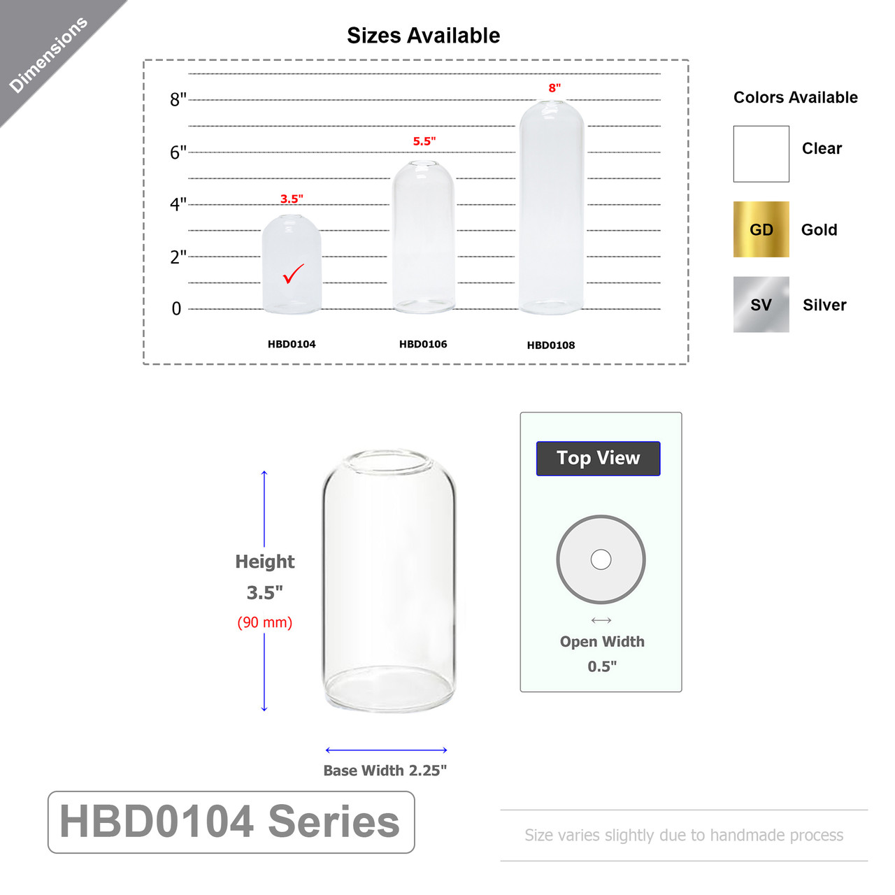 Small Glass Cylinder Domed Top Bud Vase 3.5" (Various Colors)