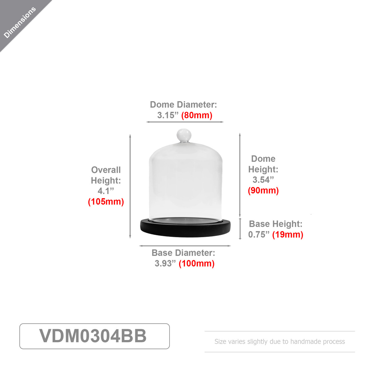 VDM0304BB - Small Glass Cloche with Base - 4.1