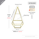 GET0610GD Gold Raised Pyramid Geometric Terrarium - 9.5"H  (9 pcs)