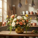 CUD8906GD - Large Unique Gold Ceramic Pot - 6.5" W x 6" H