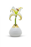 CUV5304GW - Medium White Round Bud Vase with Gold Rim - 4.1"x3.5"H