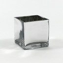VCB0006SV - Handblown Silver Cube Glass Vase / Candle Holder - 6"