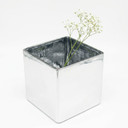 VCB0006SV - Handblown Silver Cube Glass Vase / Candle Holder - 6"