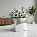 VCB0006SV - Handblown Silver Cube Glass Vase / Candle Holder - 6"