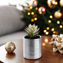 Textured Silver Ceramic Cylinder Vase - 4"H