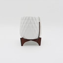 CFB2706WT - White Mid Mod Geometric Vase with Wooden Stand - 5"
