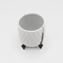 CFB2706WT - White Mid Mod Geometric Vase with Wooden Stand - 5"