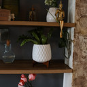 CFB2706WT - White Mid Mod Geometric Vase with Wooden Stand - 5"