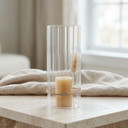 HSR0408 - Pleated/Ribbed Clear Glass Hurricane Candle Shade Chimney Tube  [No Bottom] - 4" x 8"