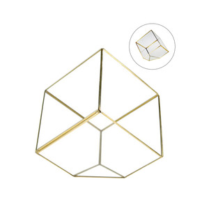 GET0408GD - Big Gold Tilted Cube Geometric Glass Terrarium. 12"H - (4 pcs/case)