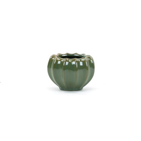 CPB2804PB - Small Variegated Green-Brown Ridged Vase - 4" W x 2.8" H