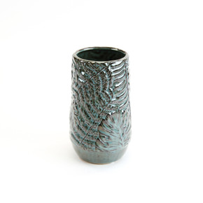 CYC3309BL - Medium Azure Blue Washed Fern Vase - 5.3" W x 8.7"