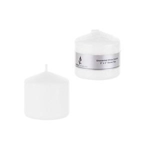 CGA087-W - 3" x 3" Domed Top Press Unscented Pillar Candle - White (1 pc)