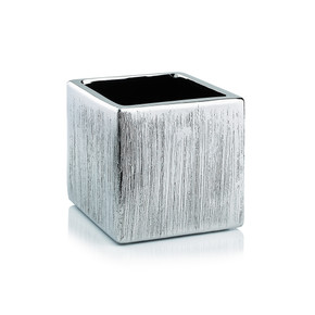 CSQ0303SX - Textured Silver Ceramic Square Cube - 3"