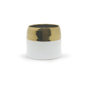 CUB1806GW White Ceramic Pot with Gold Rim - 7.5" W x 6.5" H