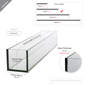 VPB4424 - Rectangular Plate Glass Planter Box - 4" W x 4" H x 24" L (4 pcs/case)