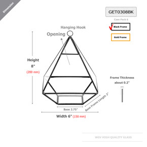 GET0308BK - Black Raised Pyramid Geometric Glass Terrarium - 8"H
