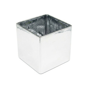 VCB0006SV - Handblown Silver Cube Glass Vase / Candle Holder - 6"
