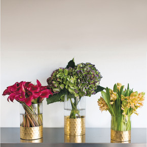 VCY0408 - Cylinder Glass Vase with Gold Foil Honeycomb - 4" x 8"