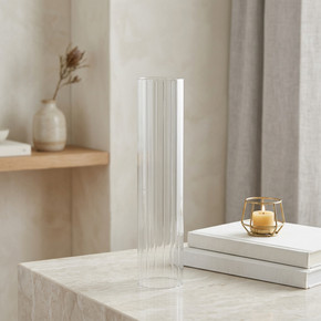 HSR0312 - Pleated/Ribbed Clear Glass Hurricane Candle Shade Chimney Tube  [No Bottom] - 3" x 12"