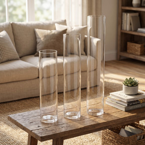 4" Diameter  Tall Glass Cylinder Vase  (Various Heights - Over 19")