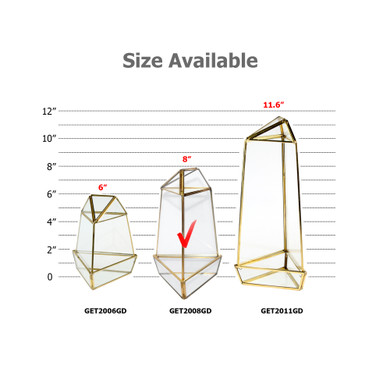 GET2008GD Triangular Gold Obelisk Geometric Glass Terrarium 8"H - (9 pcs)