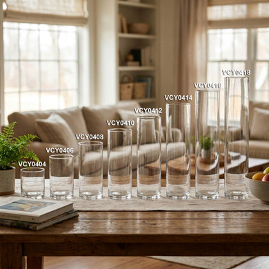 4" Diameter Glass Cylinder Vase  (Various Heights - Under 18")
