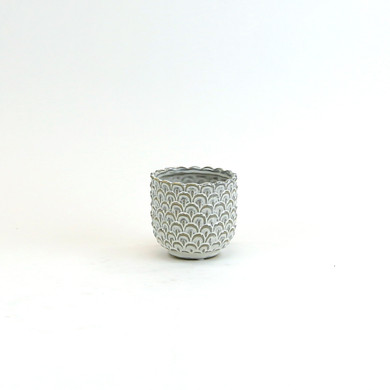 CQB6204CR - Small Cream Ceramic Bowl with Scale Pattern - 4.2" W x 4." H