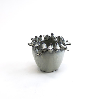 CAV4206WT - Medium Ceramic Gathering Bird Pot - 5" W x 5" H
