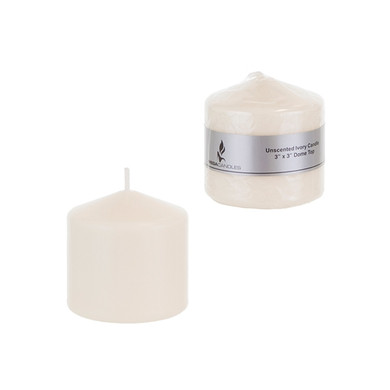 CGA087-I - 3" x 3" Domed Top Press Unscented Pillar Candle - Ivory (1 pc)