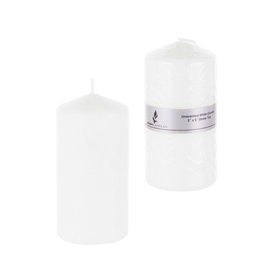 CGA088W 3" x 6" Domed Top Press Unscented Pillar Candle - White (1 pc)